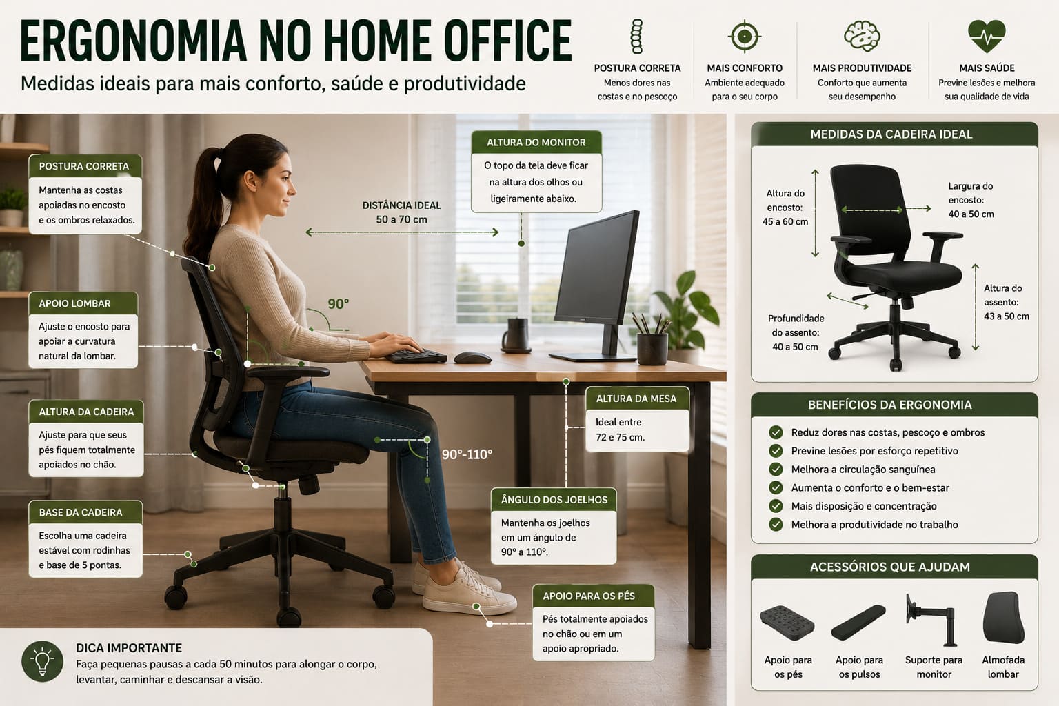 Home office com mesa e cadeira para um ambiente de trabalho confortável e ergonômico