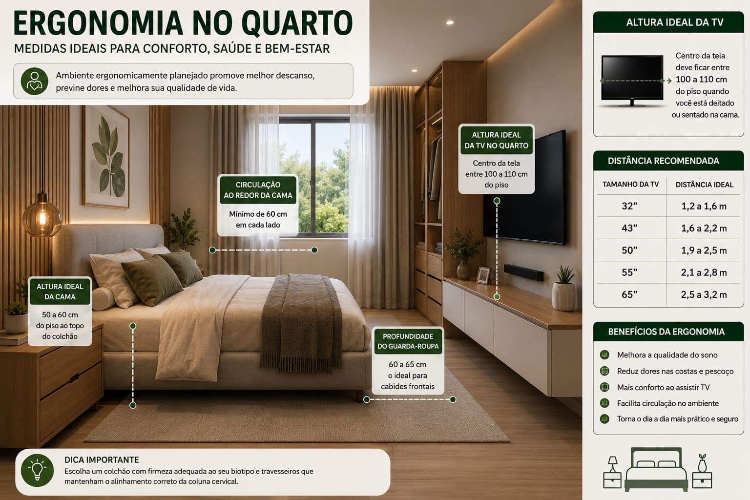 Quarto com cama de casal grande e confortável