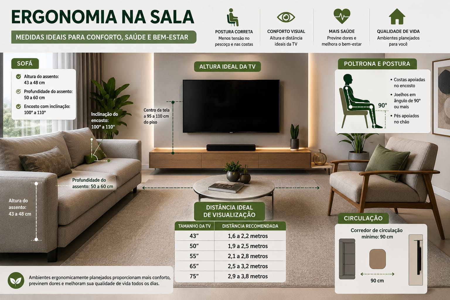 Sala de estar com sofá e móveis planejados em ambiente confortável