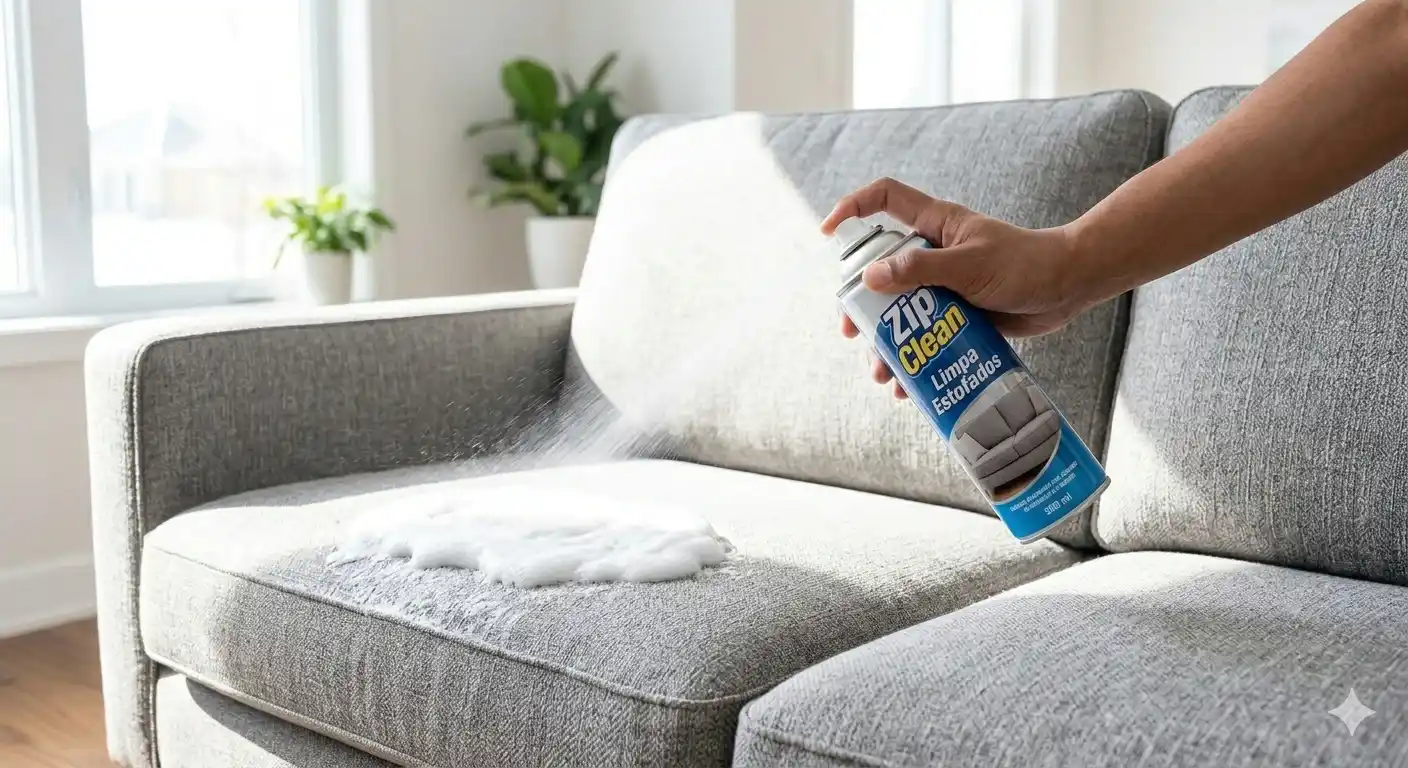 Aplicação de espuma para limpar sofá