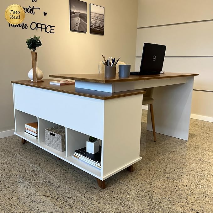 Escritório com mesa em L para home office , escritório médico, advogado, recepção.