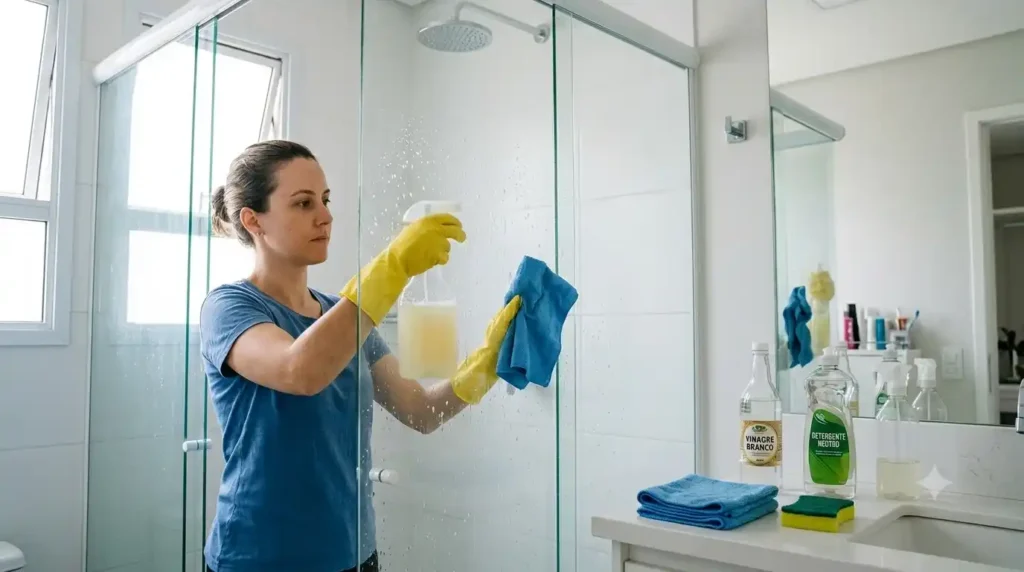 Como limpar box de vidro do banheiro com vinagre e detergente