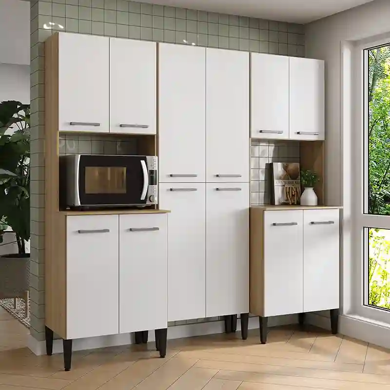 Armário de Cozinha Compacta Arizona Fusion One Carraro em tom branco e amadeirado