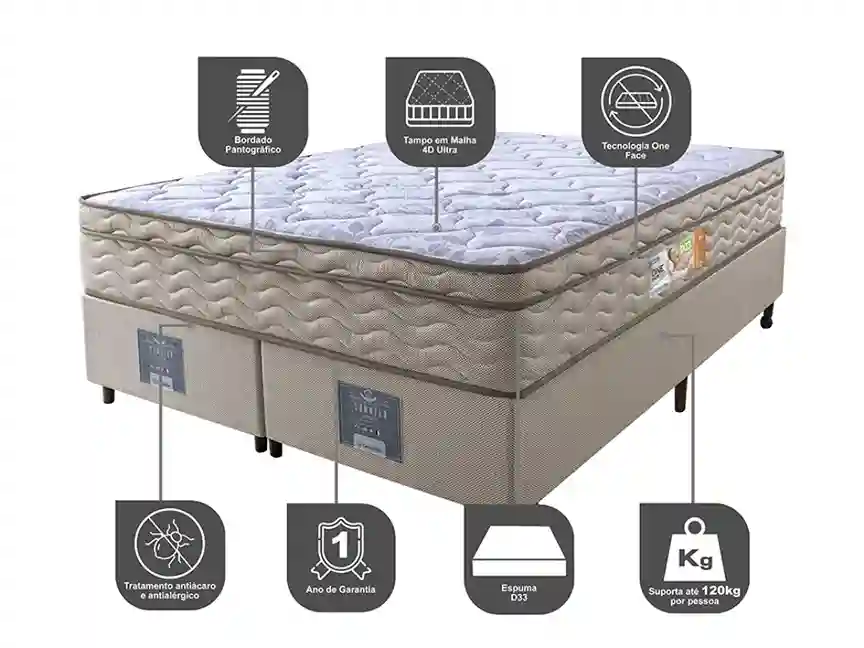 Colchão Cama inBox com espuma D33, tecnologia One Face e suporte de até 120 kg por pessoa