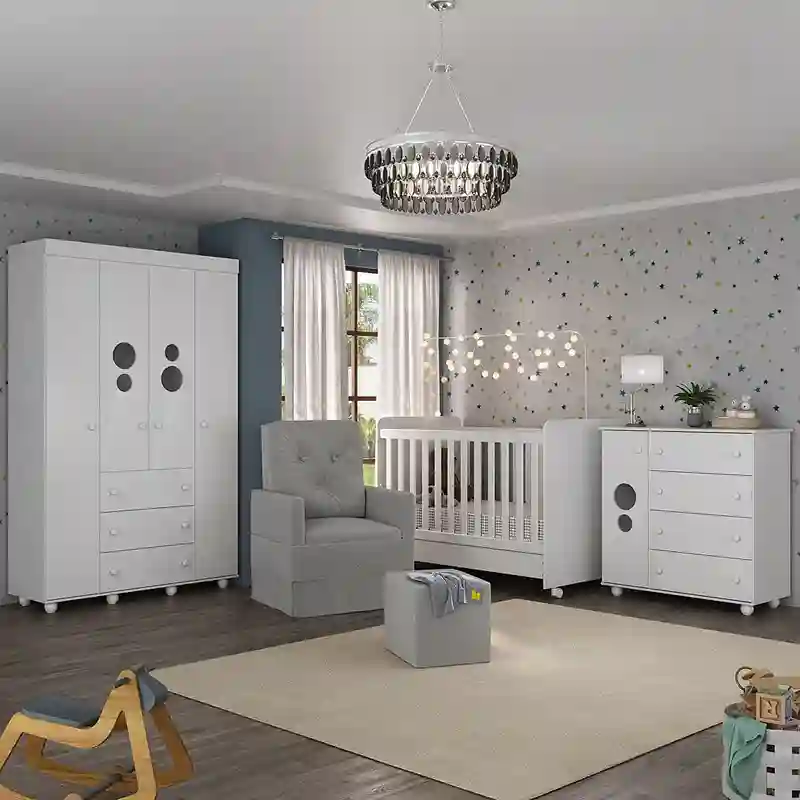 Poltrona de amamentação com puff do quarto infantil completo Pimpolho Multimóveis