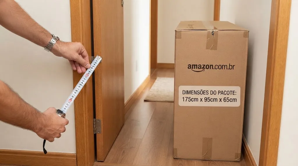 Medir porta e corredor antes de comprar sofá online na Amazon